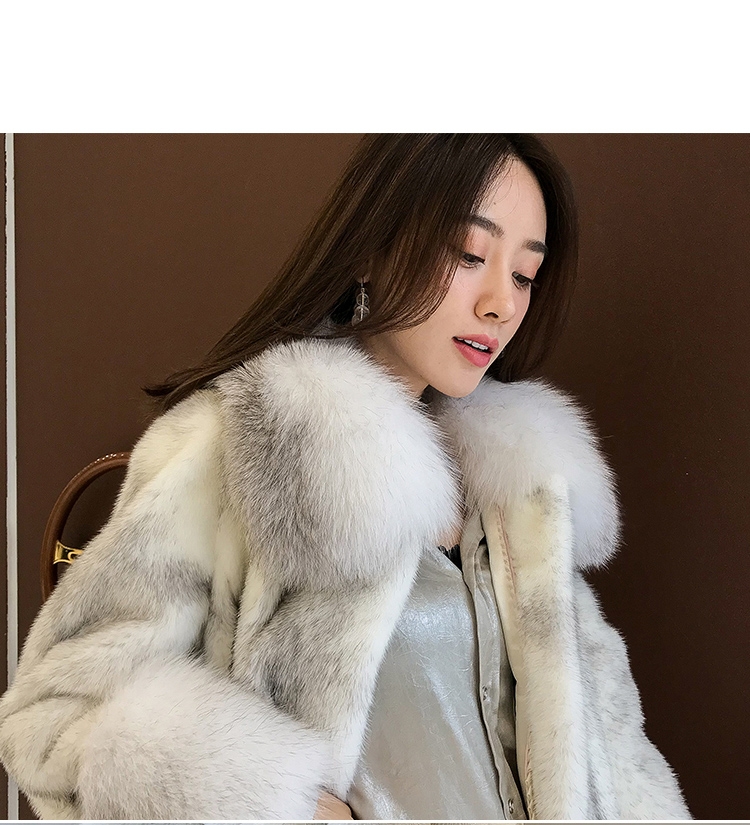 Silver Cross Mink Fur Coat with Shadow Blue Frost Fox Fur Trim 0038-5