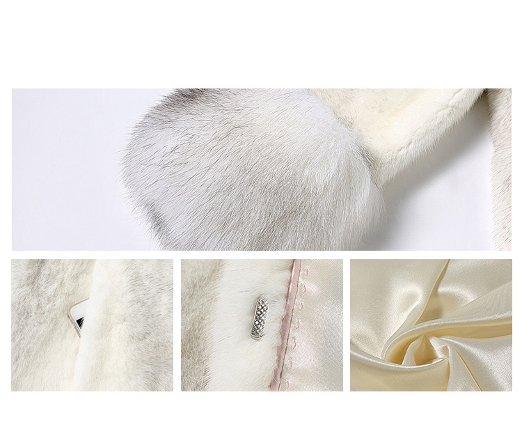 Silver Cross Mink Fur Coat with Shadow Blue Frost Fox Fur Trim 0038-1