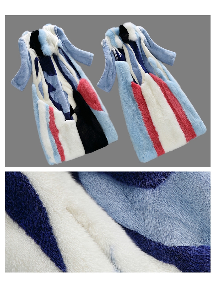 Multicolored Mink Fur Fox Fur Long Coat 0089-1