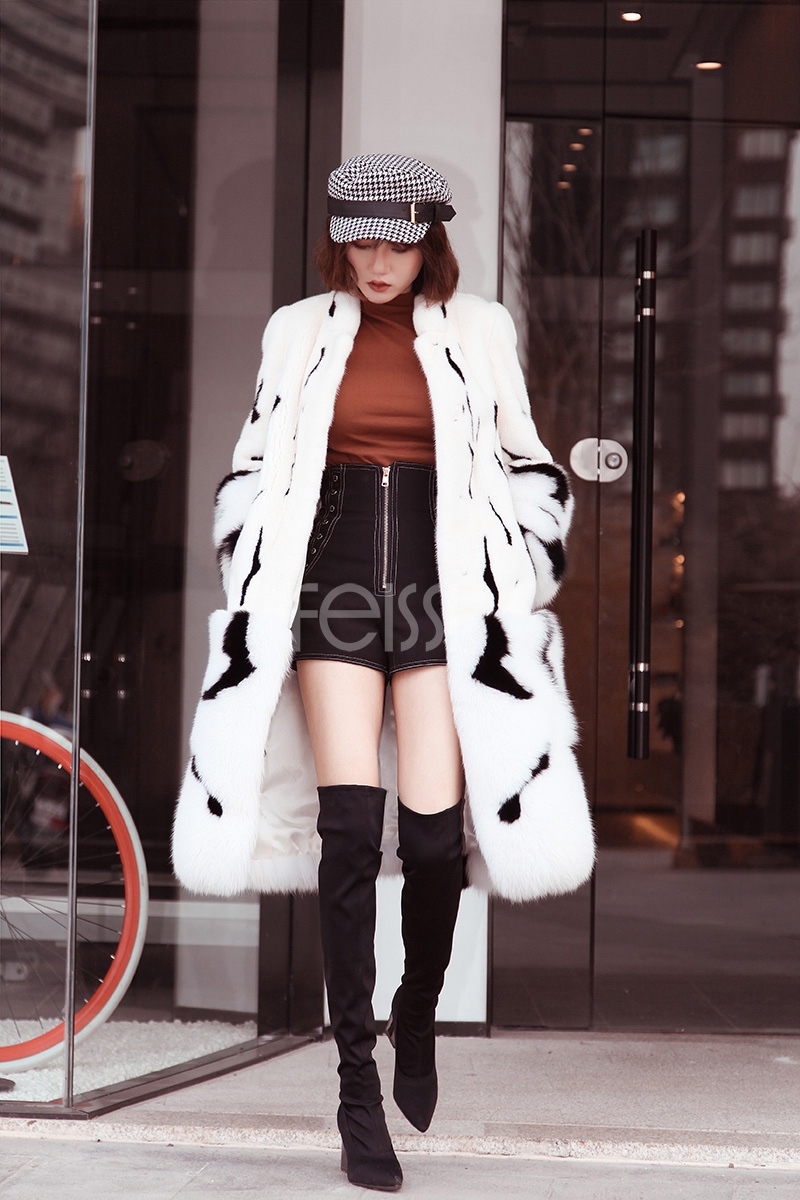 Mink Fur Long Coat With Fox Fur Trim 0094-3