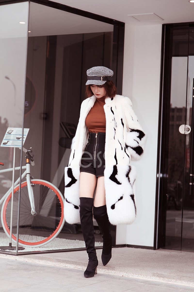 Mink Fur Long Coat With Fox Fur Trim 0094-6