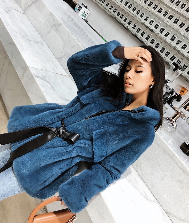 Belted Mink Fur Coat 0108-4