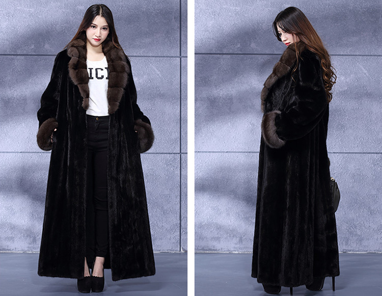 Full Length Mink Fur Coat with Sable Fur Collar 738 Details 1