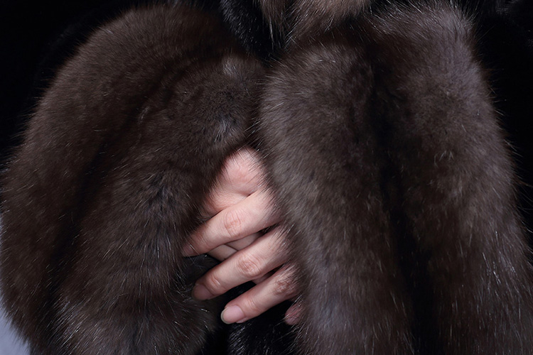Full Length Mink Fur Coat with Sable Fur Collar 738 Details 4