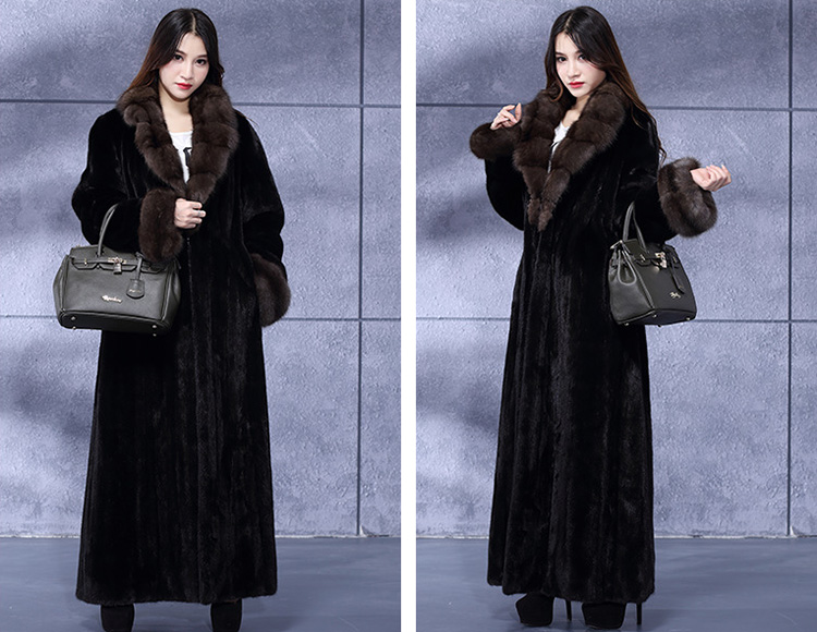 Full Length Mink Fur Coat with Sable Fur Collar 738 Details 2