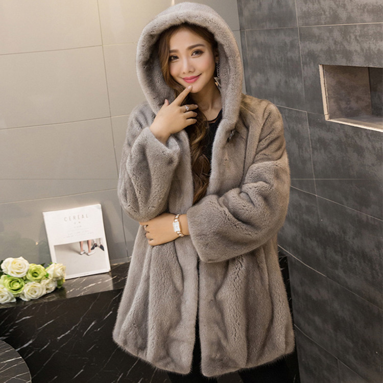 Hooded Mink Fur Coat 751 Details 1