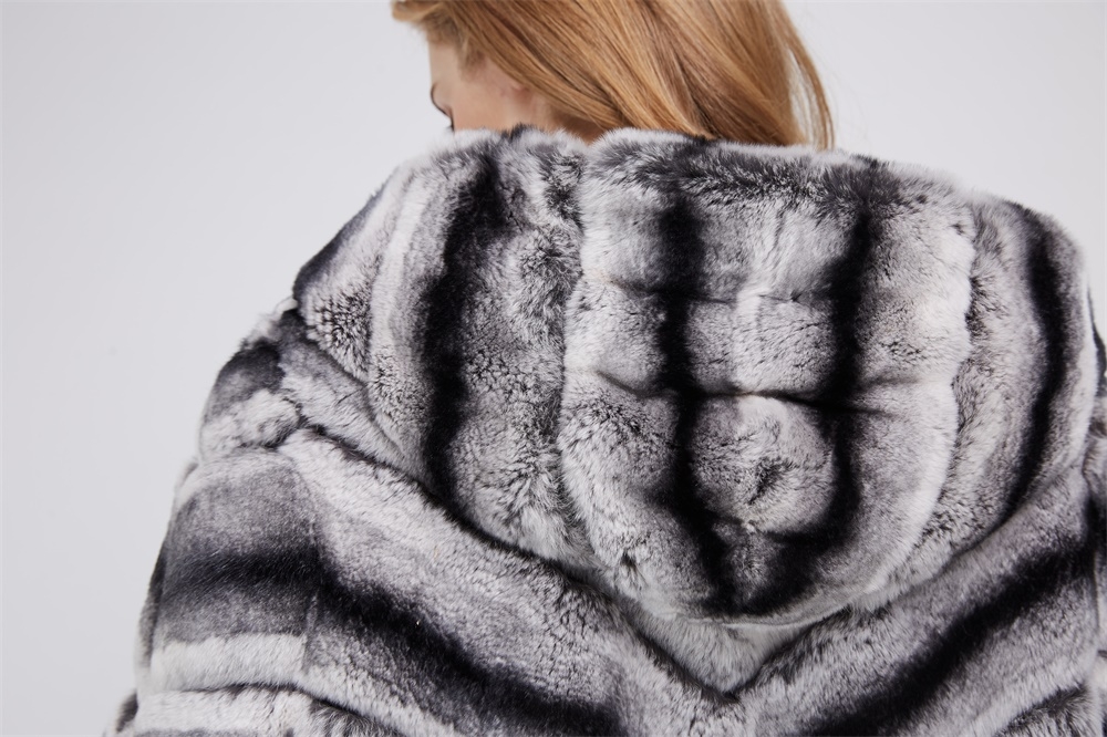 Hooded Rex Rabbit Fur Coat 215 Details 2