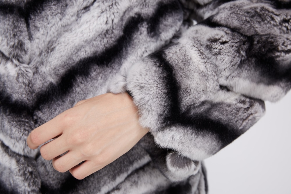 Hooded Rex Rabbit Fur Coat 215 Details 3
