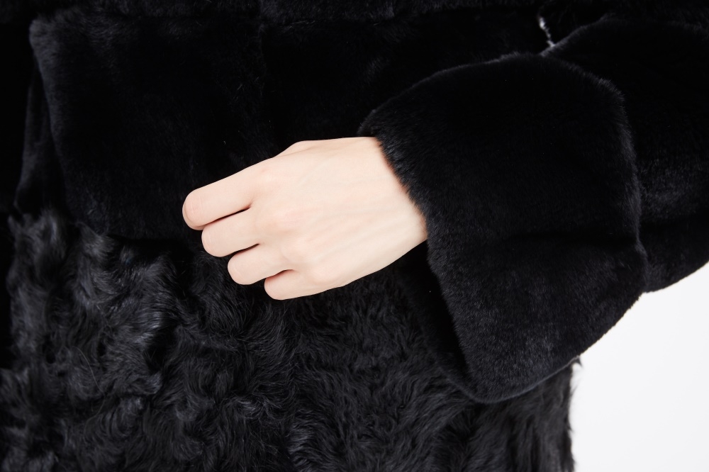 Rex Rabbit Fur Coat with Lamb Fur Half Bottom 226 Details 4