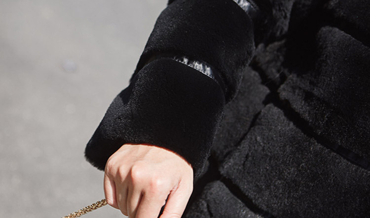 Sheared Rex Rabbit Fur Long Coat 719 Details 3
