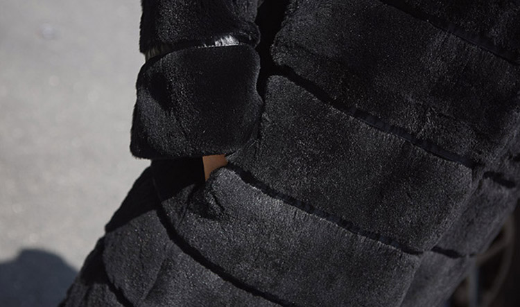 Sheared Rex Rabbit Fur Long Coat 719 Details 4