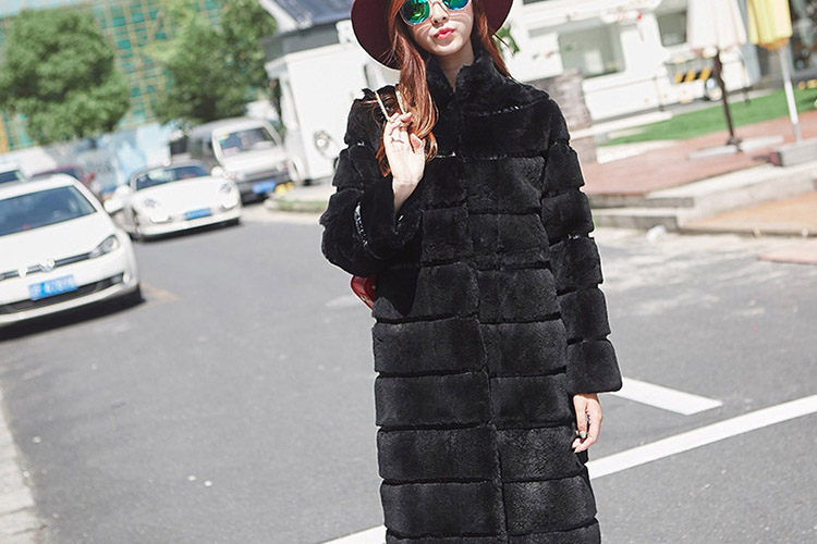 Sheared Rex Rabbit Fur Long Coat 719 Details 1
