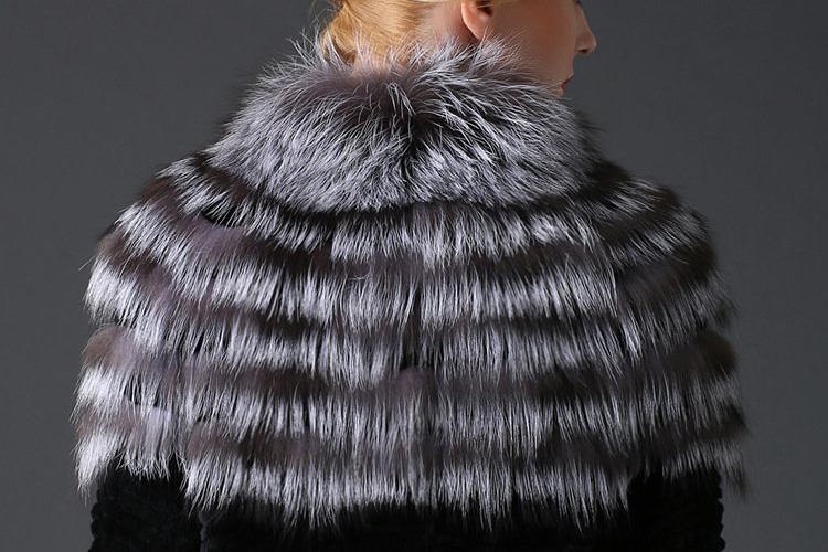Rex Rabbit Fur Coat with Silver Fox Fur Trim 780 Details 2