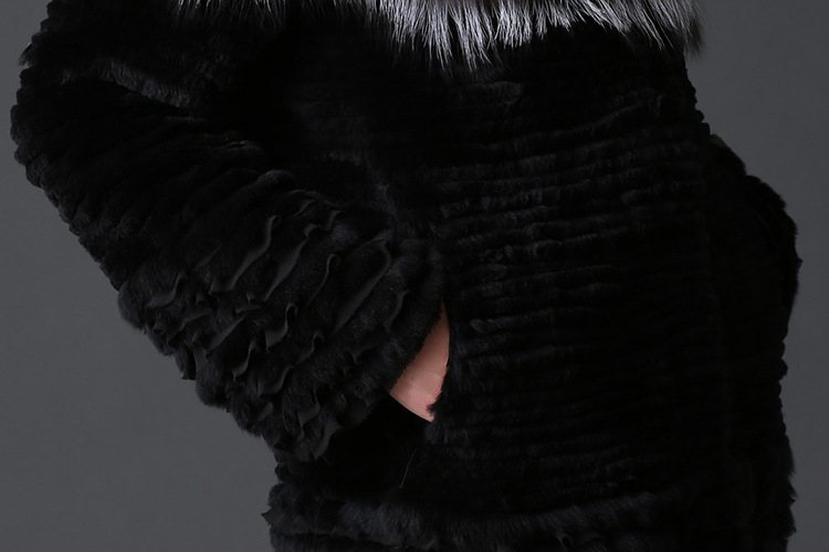 Rex Rabbit Fur Coat with Silver Fox Fur Trim 780 Details 3
