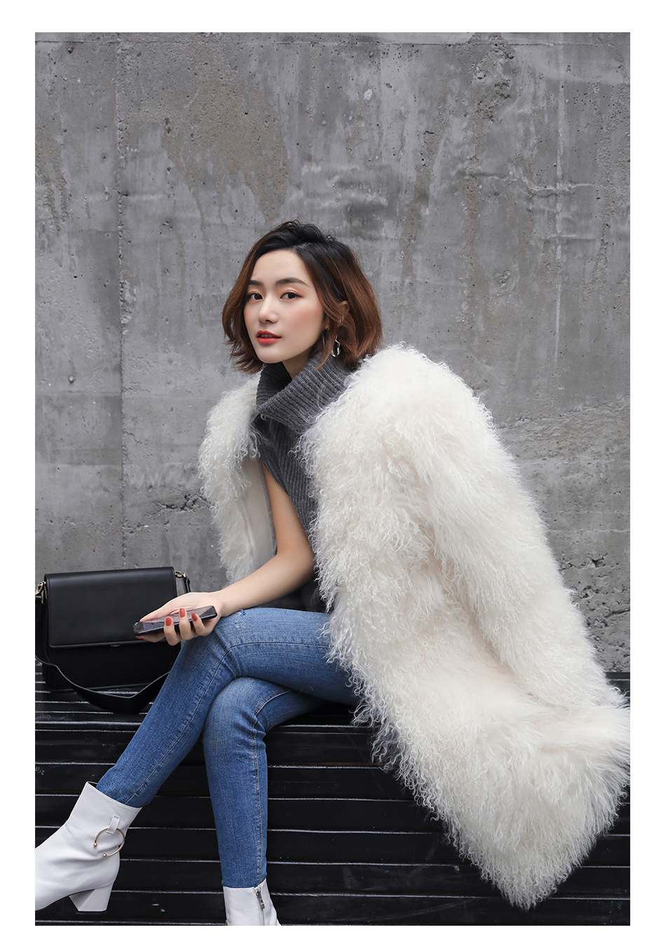 3-4 Length Tibet Sheep Fur Long Coat 011 Details 9