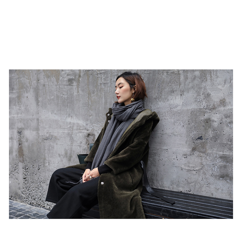 3-4 Length Merino Shearling Sheepskin Long Coat 012 Details 17