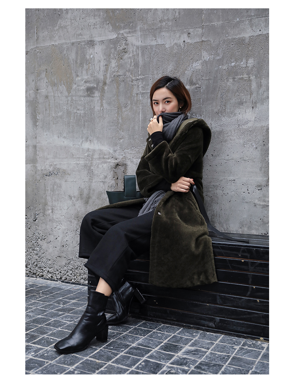 3-4 Length Merino Shearling Sheepskin Long Coat 012 Details 19
