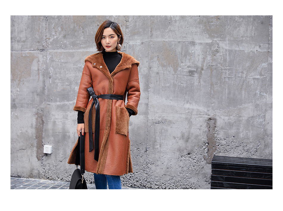 3-4 Length Merino Shearling Sheepskin Long Coat 012 Details 14