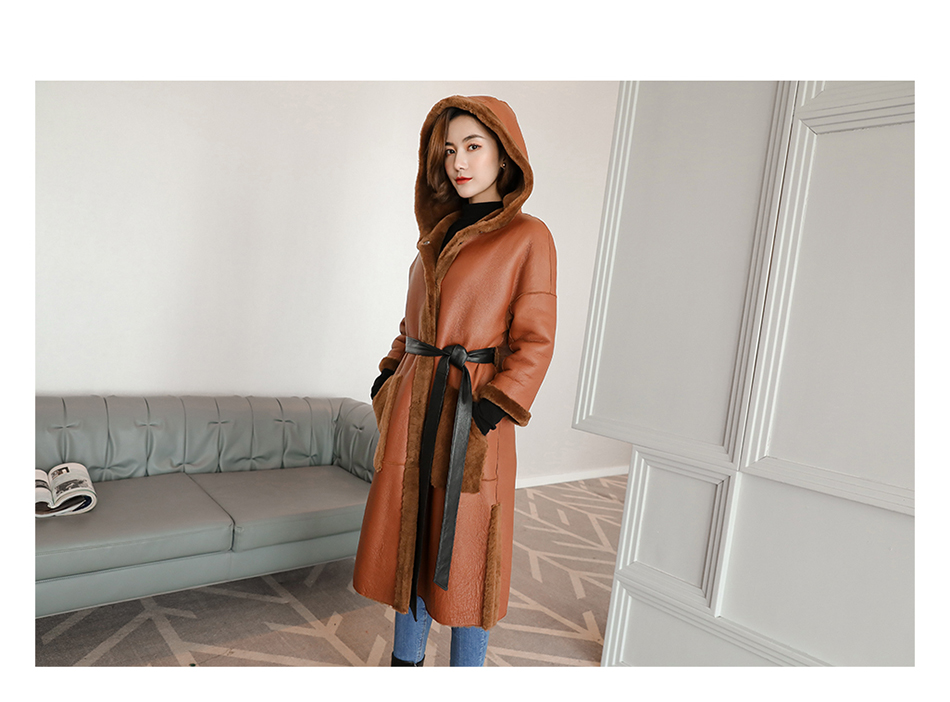 3-4 Length Merino Shearling Sheepskin Long Coat 012 Details 1