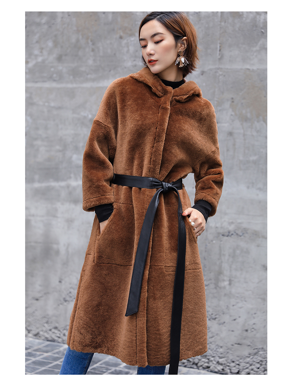 3-4 Length Merino Shearling Sheepskin Long Coat 012 Details 9