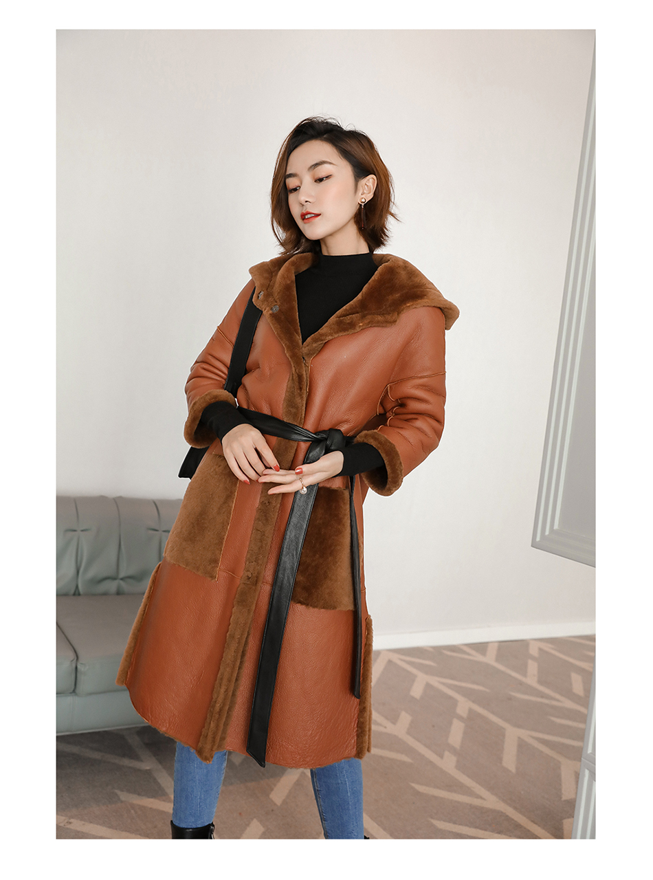 3-4 Length Merino Shearling Sheepskin Long Coat 012 Details 3
