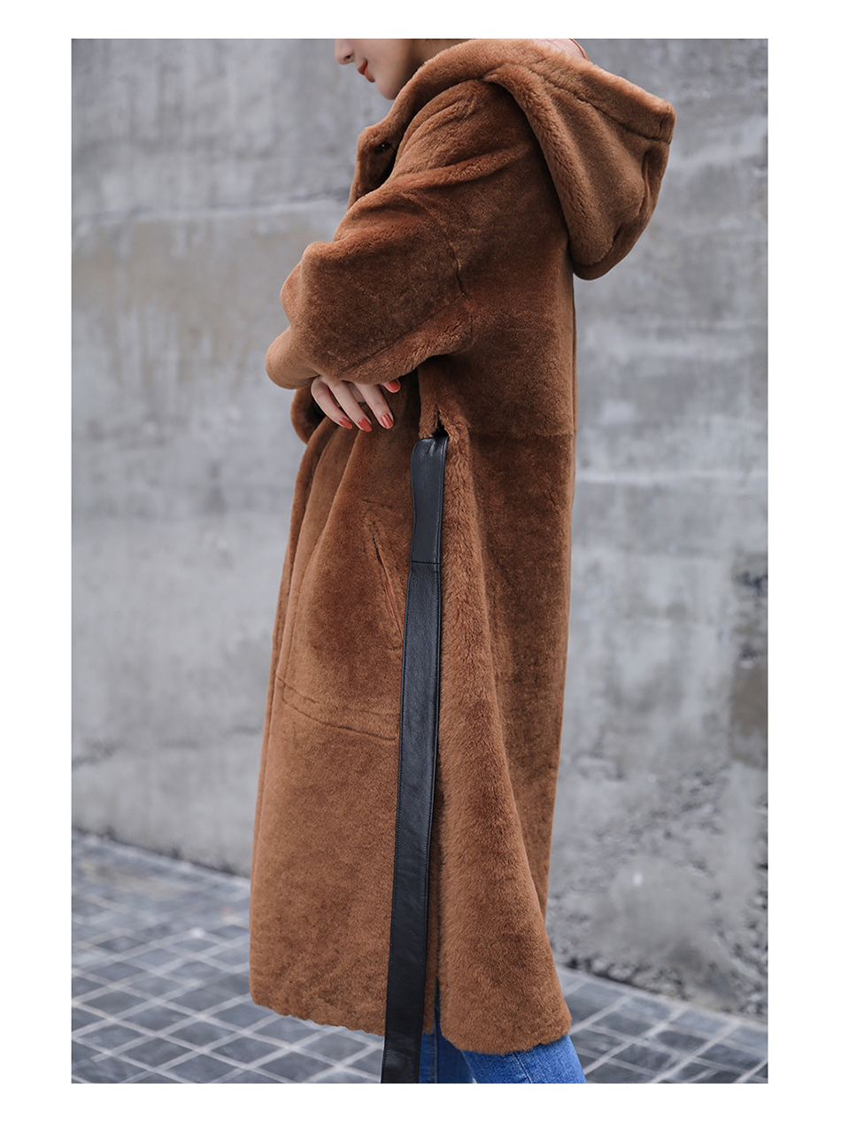 3-4 Length Merino Shearling Sheepskin Long Coat 012 Details 11