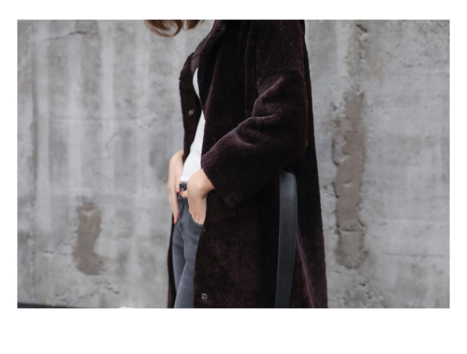 3-4 Length Merino Shearling Sheepskin Long Coat 012 Details 27
