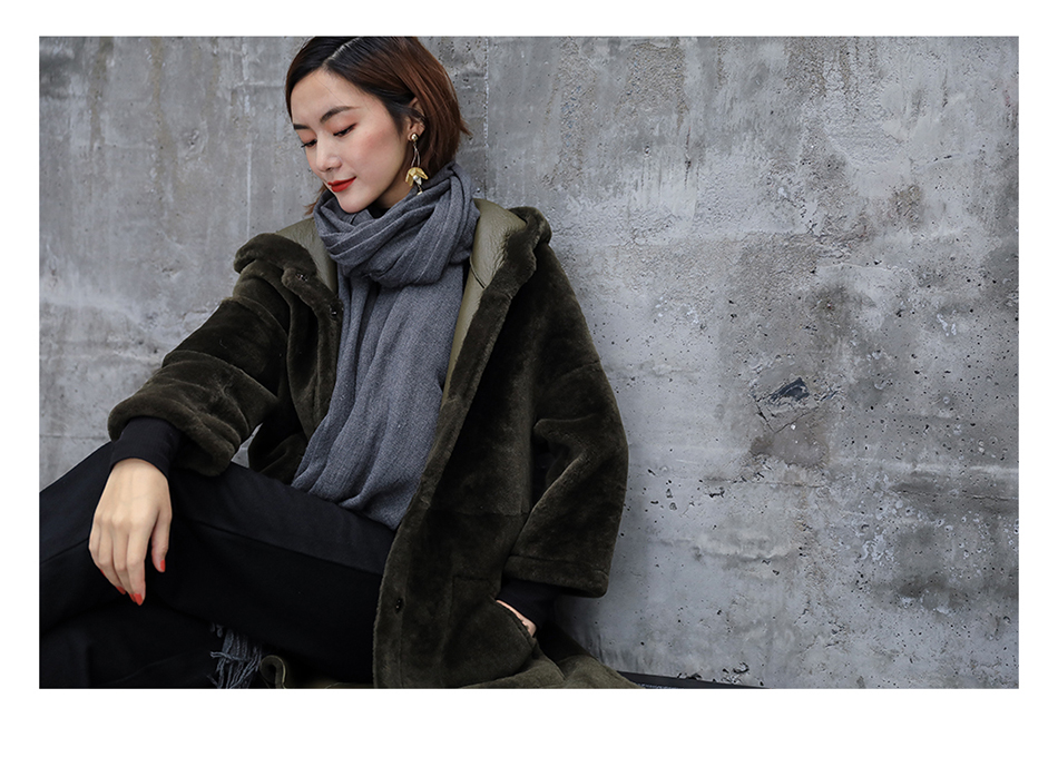3-4 Length Merino Shearling Sheepskin Long Coat 012 Details 18