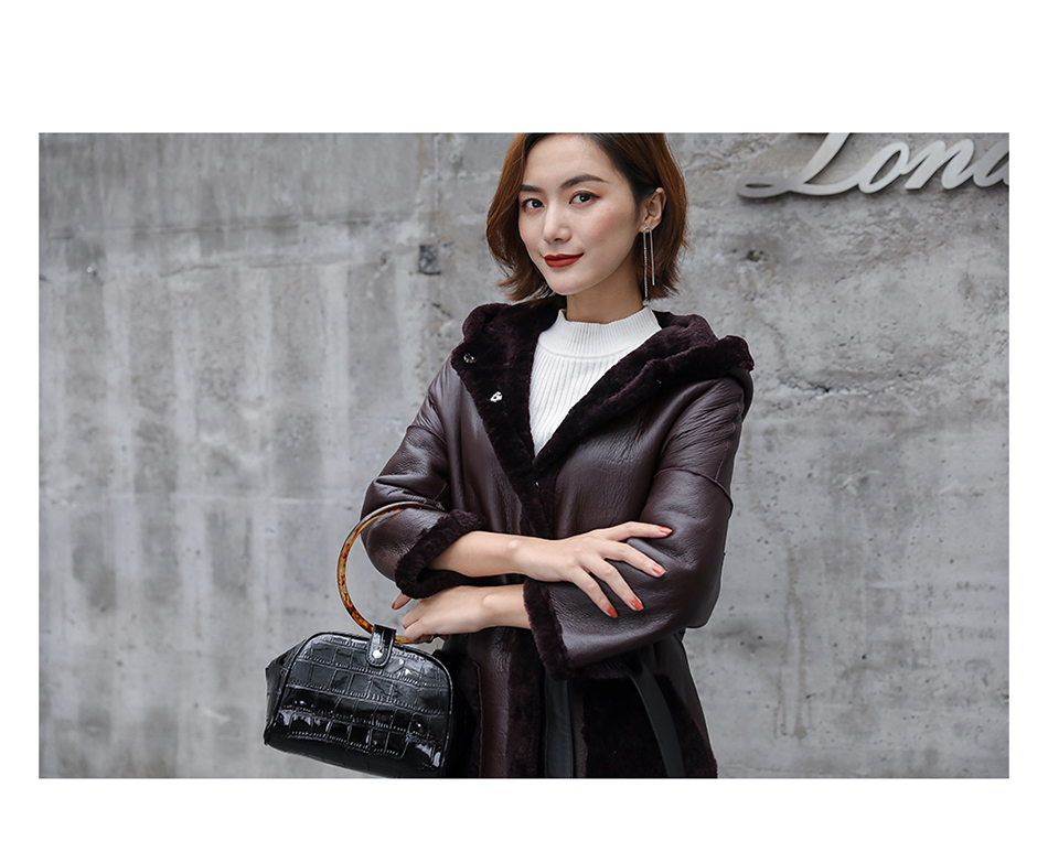 3-4 Length Merino Shearling Sheepskin Long Coat 012 Details 29