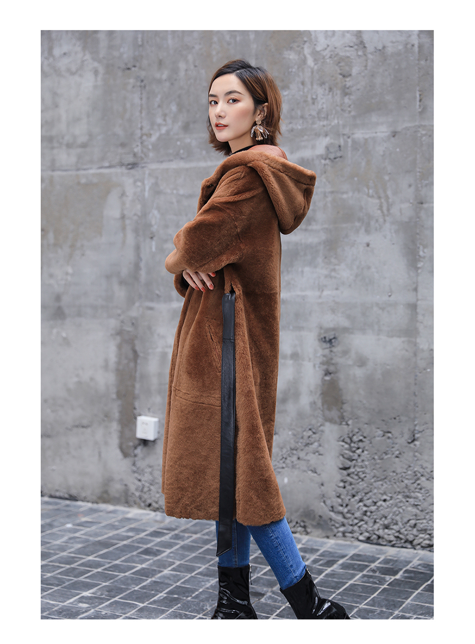 3-4 Length Merino Shearling Sheepskin Long Coat 012 Details 12