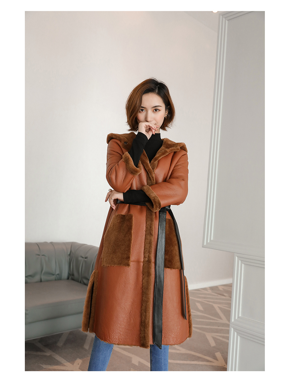3-4 Length Merino Shearling Sheepskin Long Coat 012 Details 4