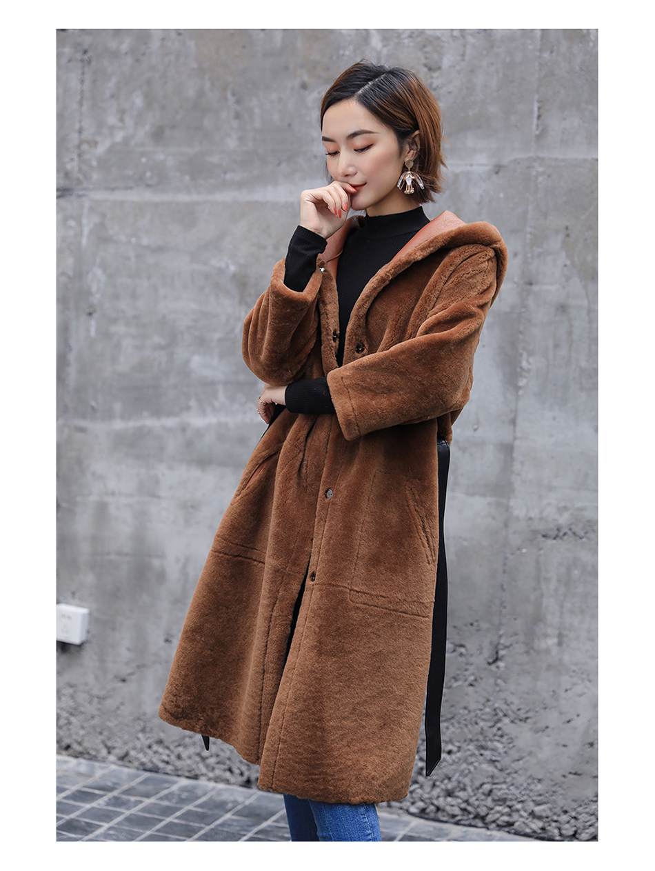 3-4 Length Merino Shearling Sheepskin Long Coat 012 Details 10