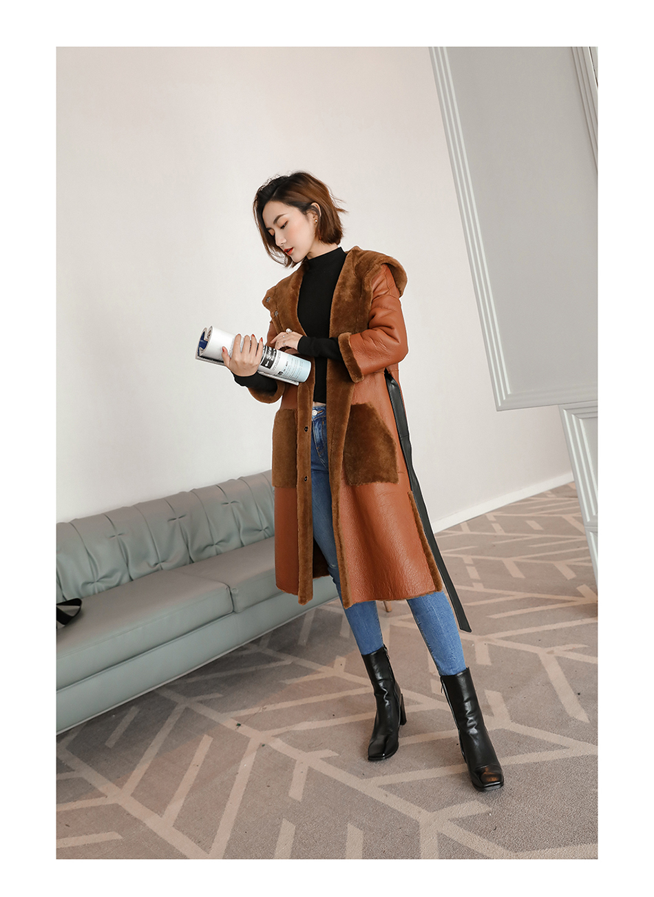 3-4 Length Merino Shearling Sheepskin Long Coat 012 Details 7