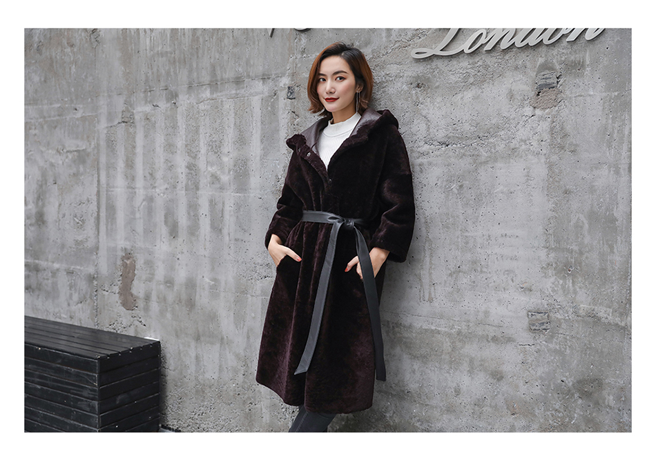 3-4 Length Merino Shearling Sheepskin Long Coat 012 Details 23