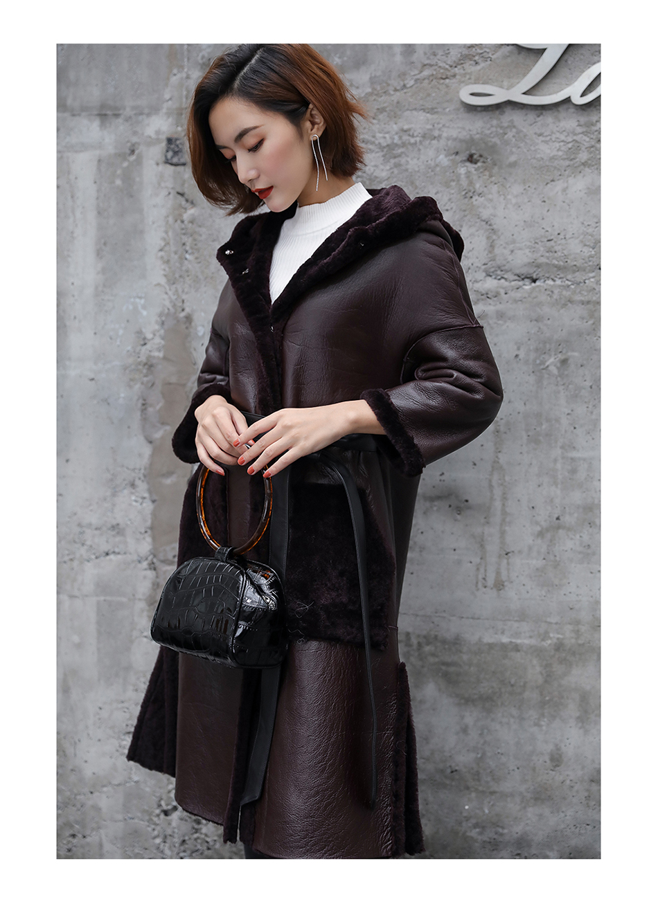 3-4 Length Merino Shearling Sheepskin Long Coat 012 Details 32