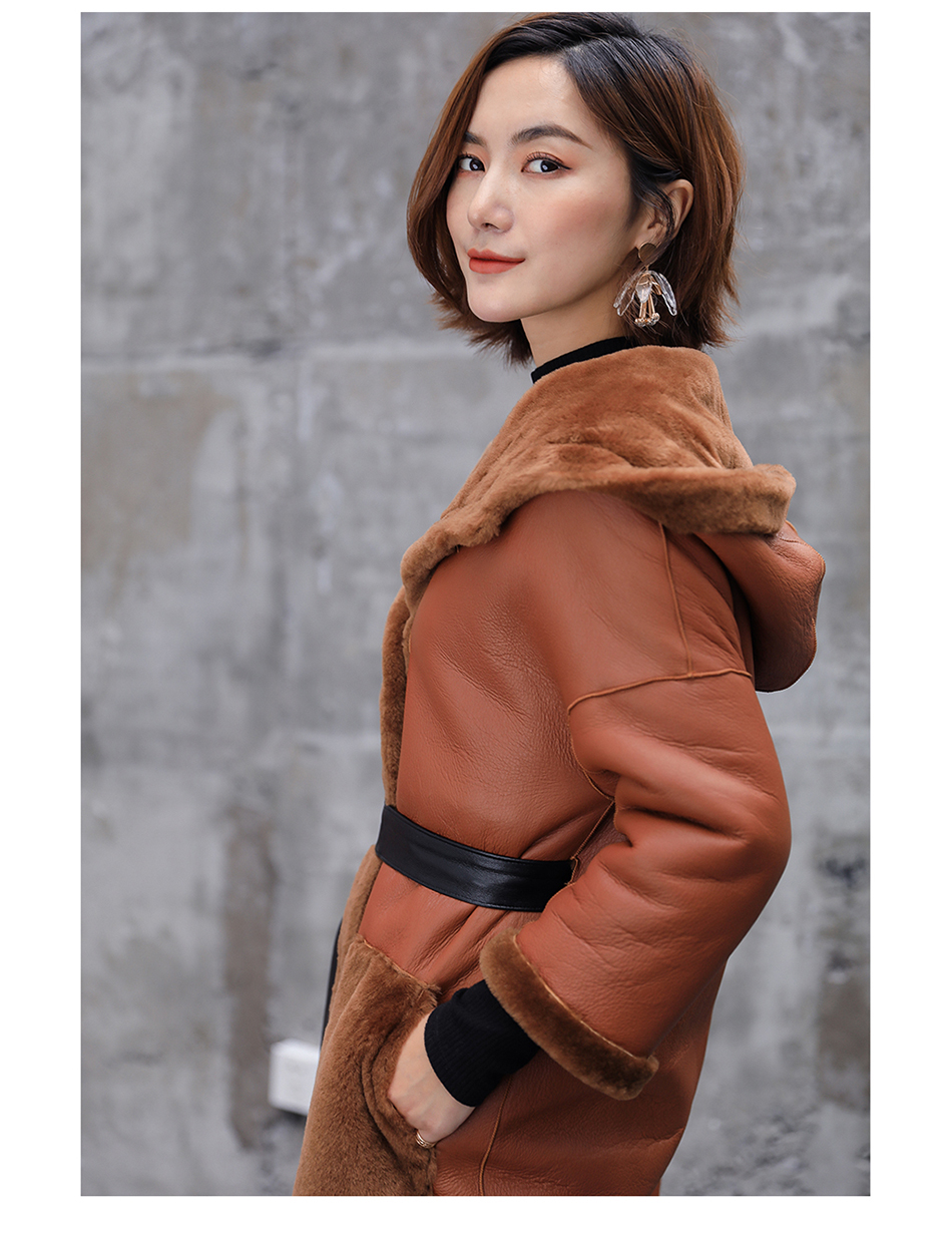 3-4 Length Merino Shearling Sheepskin Long Coat 012 Details 15