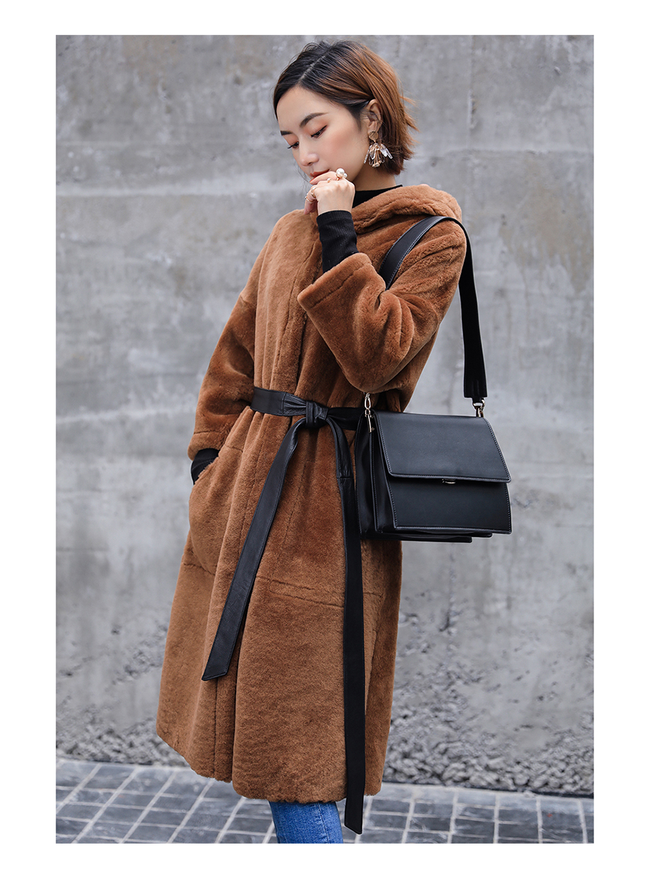 3-4 Length Merino Shearling Sheepskin Long Coat 012 Details 13