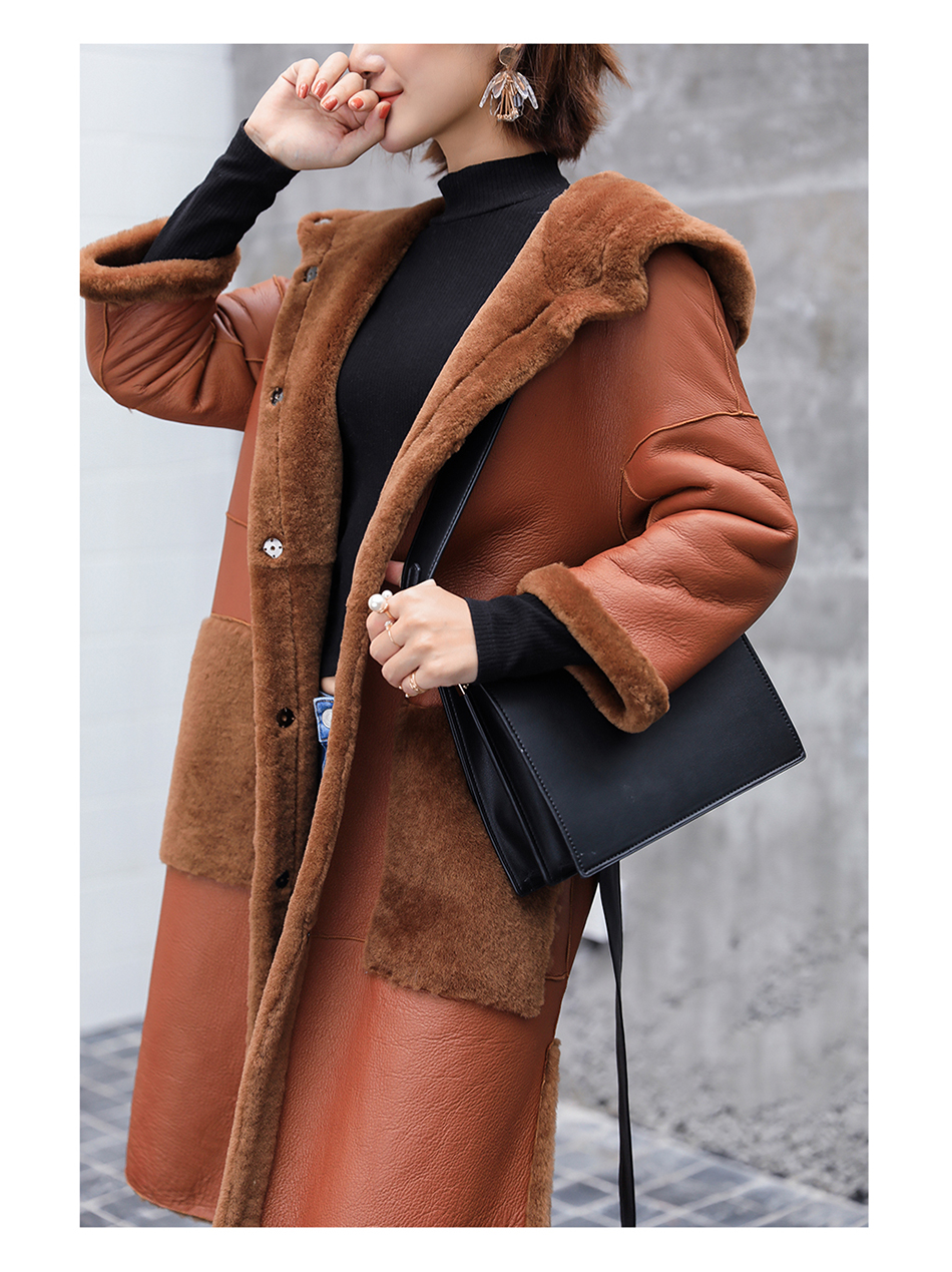 3-4 Length Merino Shearling Sheepskin Long Coat 012 Details 16
