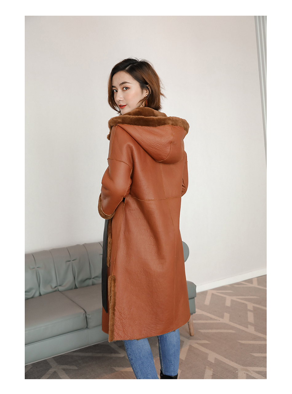 3-4 Length Merino Shearling Sheepskin Long Coat 012 Details 8