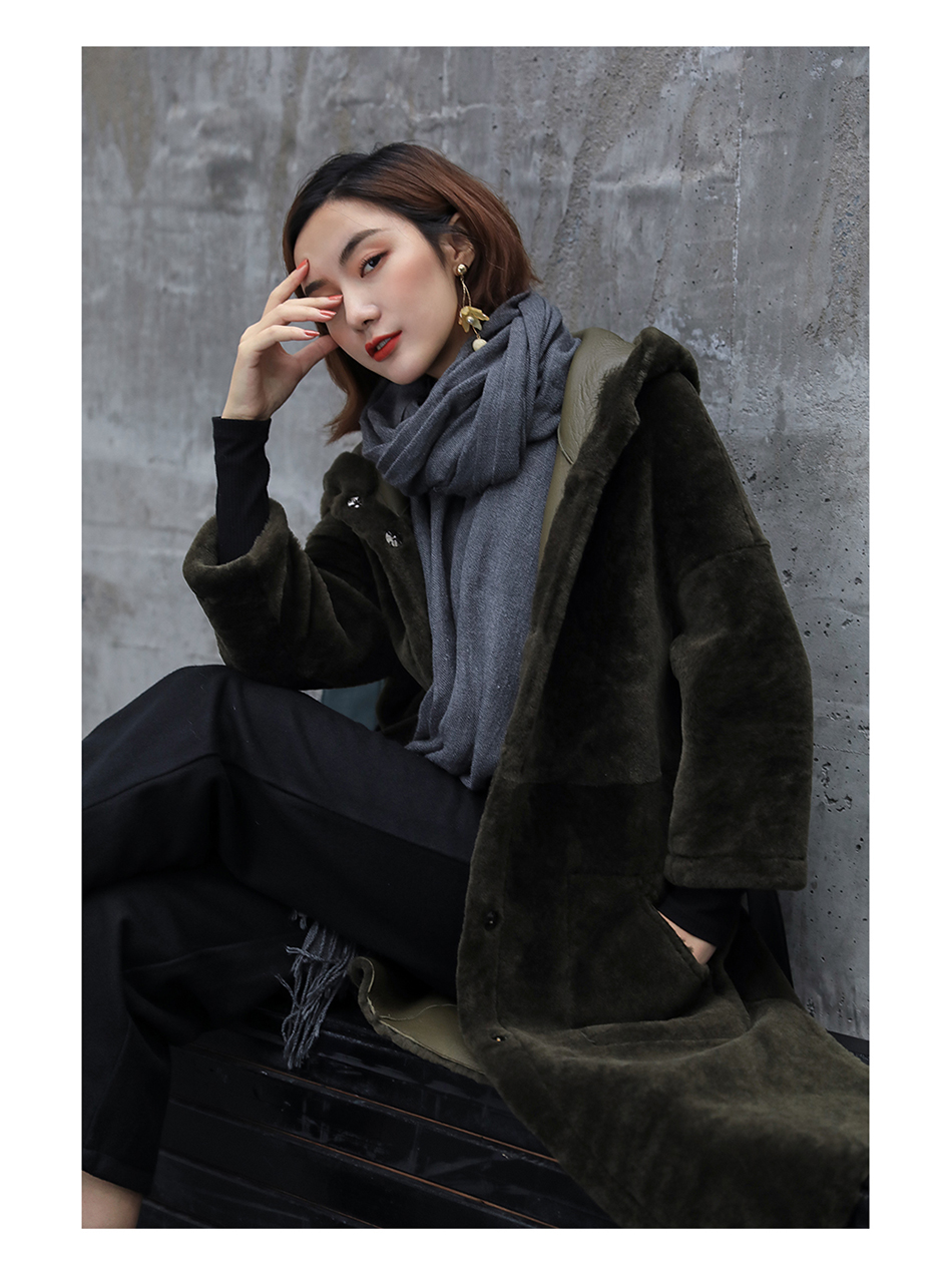 3-4 Length Merino Shearling Sheepskin Long Coat 012 Details 20