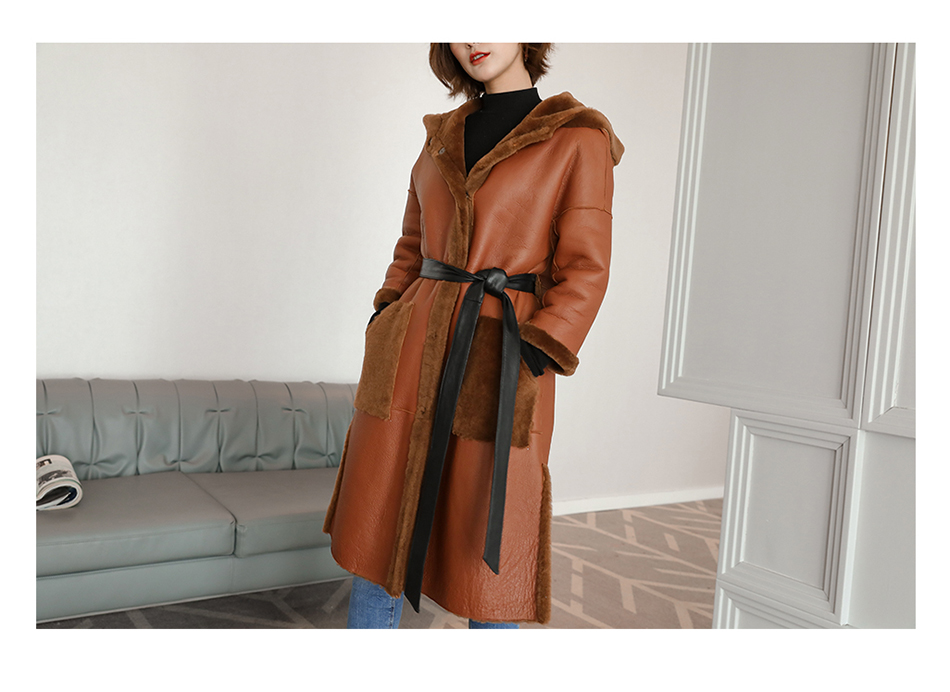 3-4 Length Merino Shearling Sheepskin Long Coat 012 Details 6