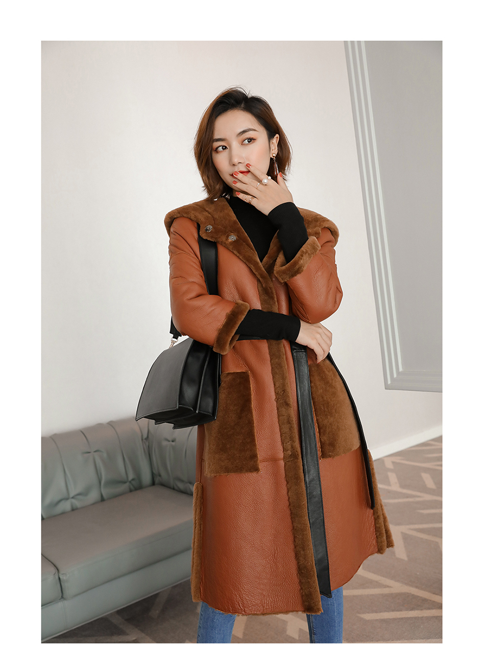3-4 Length Merino Shearling Sheepskin Long Coat 012 Details 2