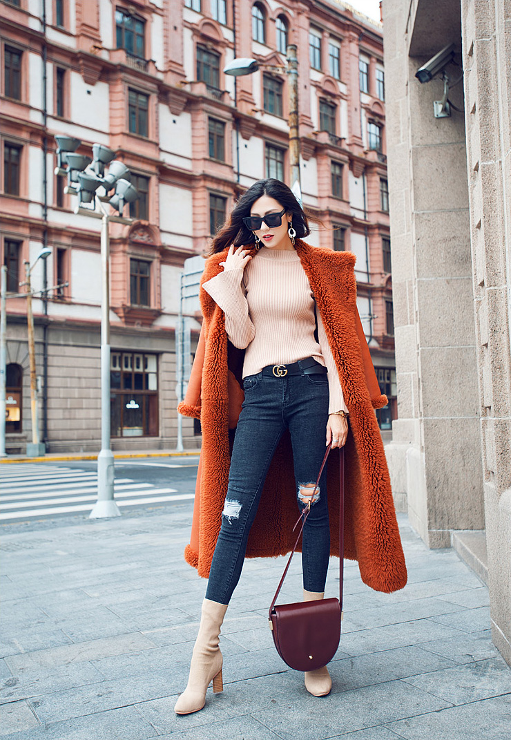 Merino Shearling Sheepskin Reversible Long Coat 083 Details 7