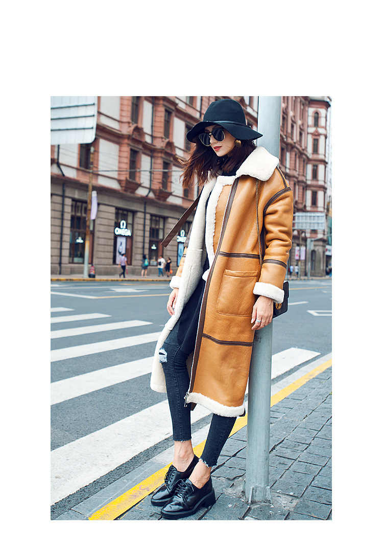 Merino Shearling Sheepskin Long Coat 084 Details 1