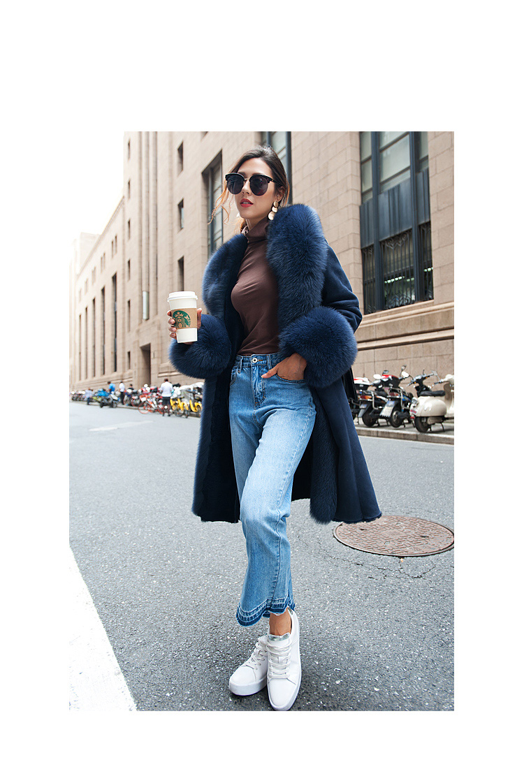 Shearling Sheepskin Coat with Fox Fur Trim 100 Details 6