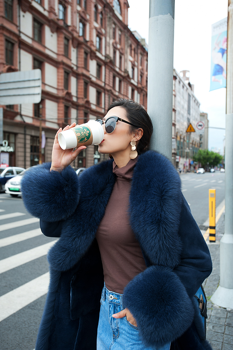 Shearling Sheepskin Coat with Fox Fur Trim 100 Details 5