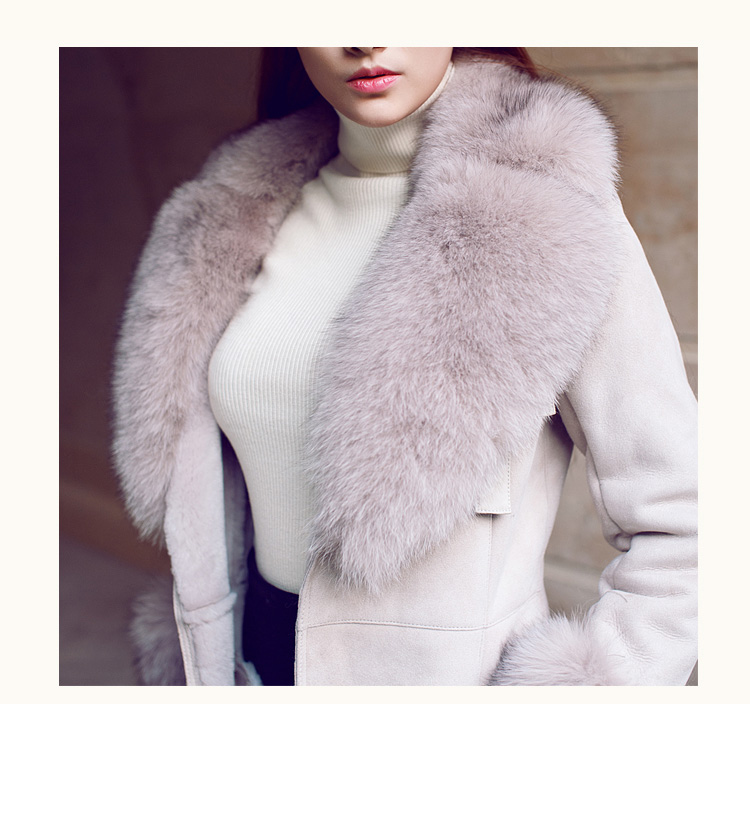 Belted Shearling Sheepskin Coat with Fox Fur Trim 101 Details 1