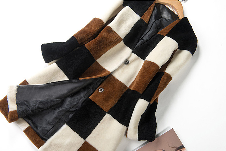 3-4 Length Plaid Shearling Lambwool Coat 712 Details 1