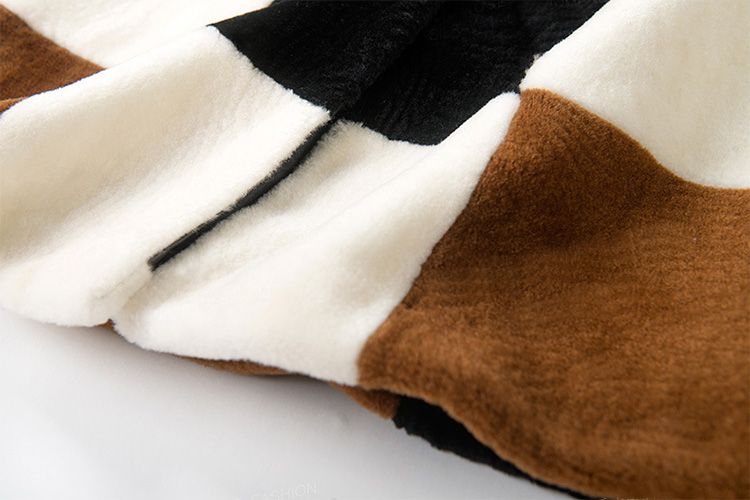 3-4 Length Plaid Shearling Lambwool Coat 712 Details 6