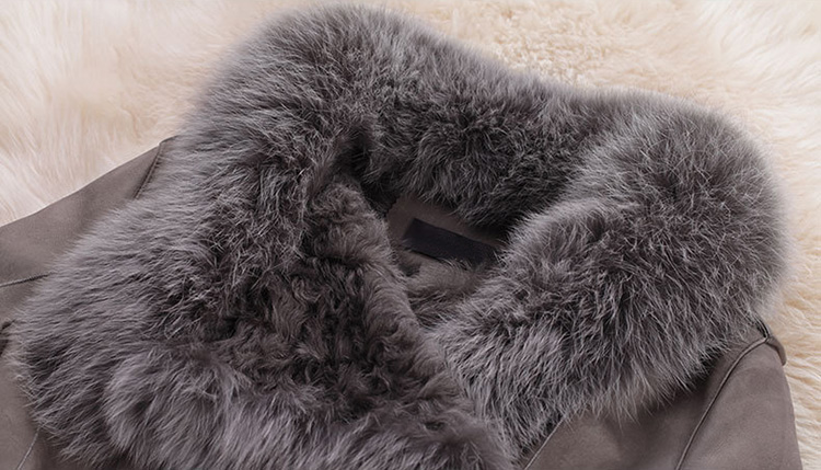 Shearling Sheepskin Coat with Fox Fur Trim 746 Details 8